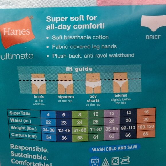 Hanes Ultimate Girls Tagless Briefs Style Super Soft Cotton Underwear 14 Pairs - Picture 8 of 9